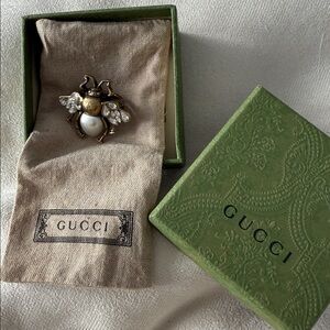 Gucci Gold Bee Ring with Pearl and Crystals